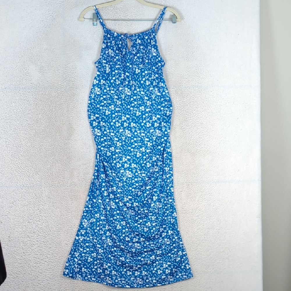 SHEIN Junior's Blue & White Floral‎ Stretch Sleeveless Maxi Dress Size S